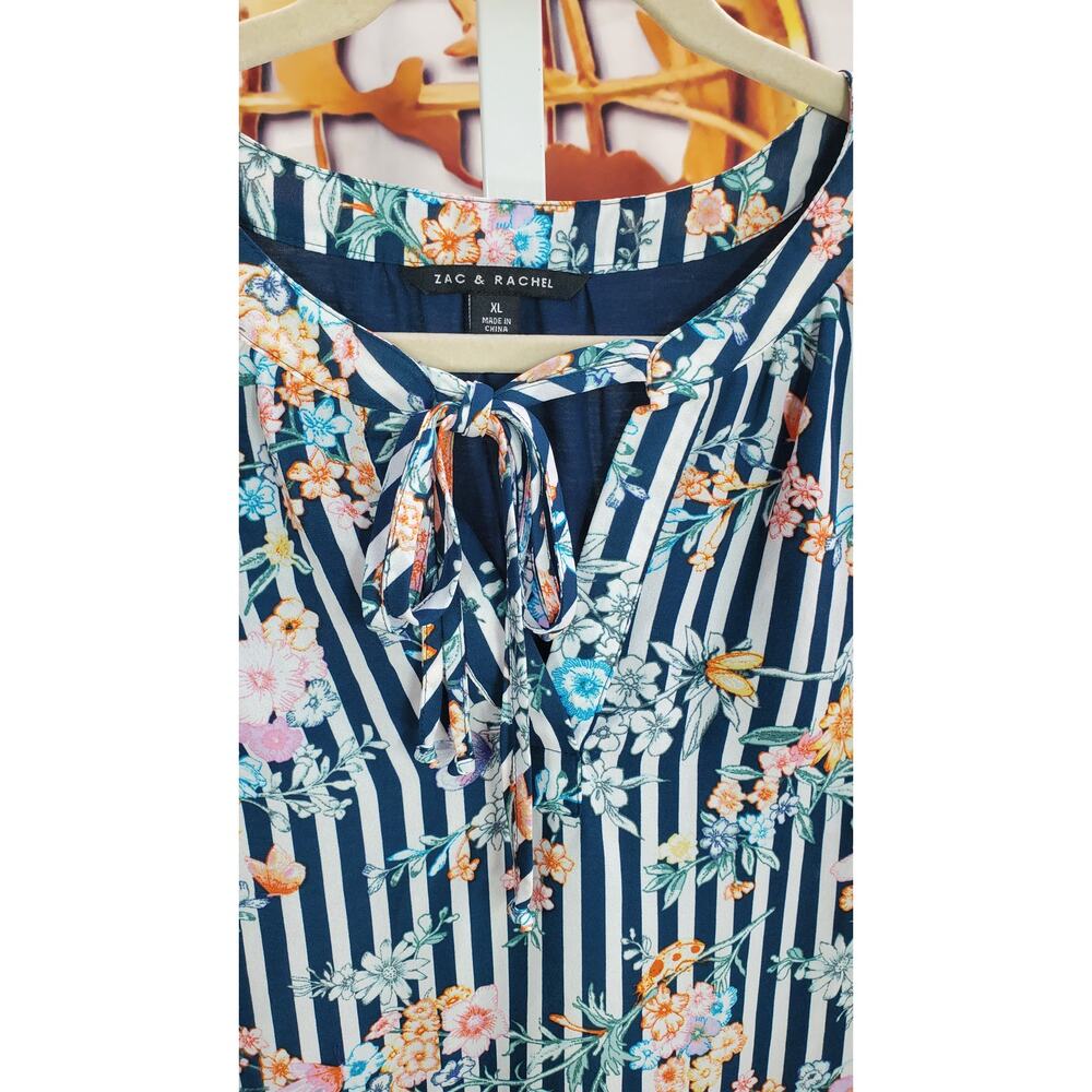 Zac Rachel Navy Floral Stripe Sleeveless Top XL - Picture 4 of 6